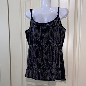 White House Black Market Navy Top with White Beads